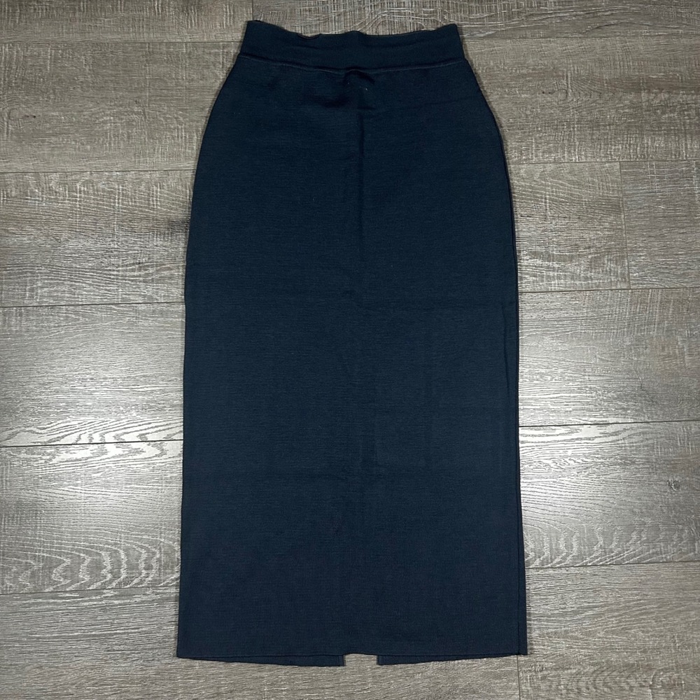 JAEGER Charcoal Merino Wool Ribbed Midi Skirt with Front Slit Size Medium